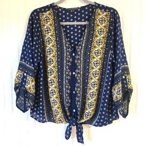 West Kei Talina Tie Front Blouse, Navy, Medium